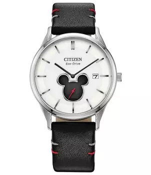 Часы Citizen унисекс Disney Collection Mickey Shadow с двумя стрелками, черный кожаный ремешок