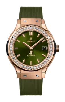 Часы classic fusion king gold green diamonds 38 мм Hublot