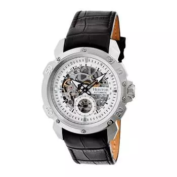 Часы Conrad Skeleton с кожаным ремешком Heritor Automatic, серебряный