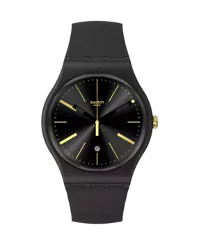 Часы Dash of Yellow с ремешком из биоматериала и черным циферблатом Swatch, черный