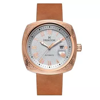 Часы Davenport с гравированным корпусом, кожаным ремешком и датой Heritor Automatic, светло-коричневый