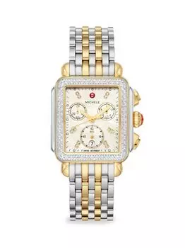 Часы Deco из 18-каратного желтого золота и бриллиантов с хронографом Michele, разноцветный