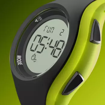 Часы для бега секундомер W200 M серый/желтый KALENJI, темно-серый/лимонно-желтый