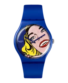 Часы для девочек от Роя Лихтенштейна с синим силиконовым ремешком Swatch, синий