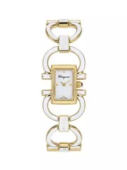 Часы Double Gancini Mini IP с браслетом из желтого золота и белой эмали FERRAGAMO, желтый