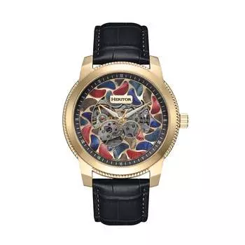 Часы Emmanuel Semi-Skeleton с кожаным ремешком Heritor Automatic, золотой