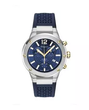 Часы F-80 Chrono из силикона Salvatore Ferragamo, цвет black/stainless steel/blue