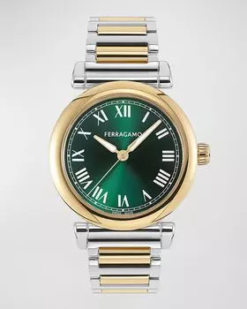 Часы Ferragamo Allure, диаметр 36 мм, двухцветный зеленый циферблат, цвет Two Tone
