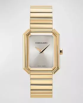Часы Ferragamo Crystal, 26,5x33,5 мм, серебряный циферблат, желтое золото, цвет Yellow Gold