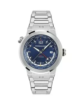 Часы Ferragamo F-80 GMT World Time, 43 мм, синий