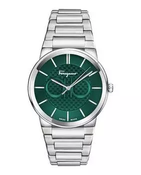 Часы Ferragamo с сапфировым браслетом Salvatore Ferragamo, цвет silver/stainless steel/green