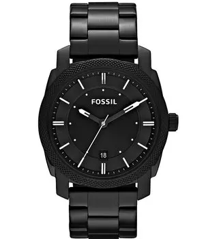 Часы Fossil Machine с черным браслетом из нержавеющей стали с 3 стрелками, черный