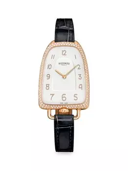 Часы Galop 40MM из 18-каратного розового золота с бриллиантами и ремешком из кожи аллигатора HERMS, черный
