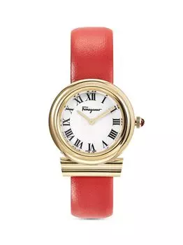 Часы Gancini из желтого золота с кожаным ремешком FERRAGAMO, красный