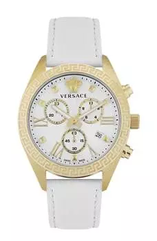Часы Greca Chrono из кожи Versace, белый/золотой/белый