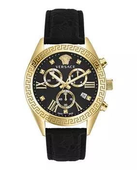 Часы Greca Chrono из кожи Versace, цвет black/ip yellow gold/black