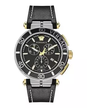 Часы Greca Chrono из кожи Versace, цвет black/stainless steel/black