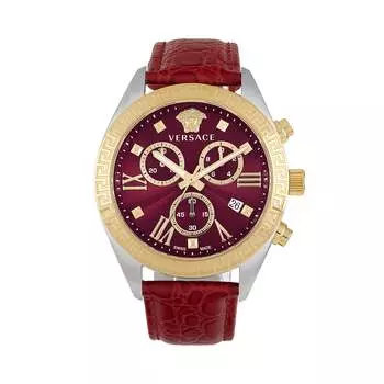 Часы Greca Chrono из кожи Versace, цвет red/two tone/red