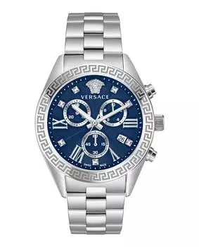 Часы Greca Chrono Versace, цвет silver/stainless steel/blue