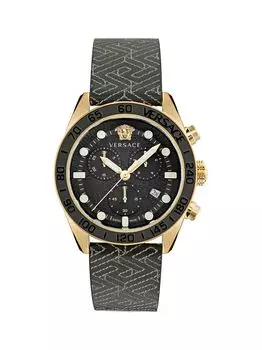 Часы Greca Dome Chrono Goldtone из нержавеющей стали и кожи Versace, черный