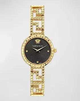 Часы Greca Goddess с ремешком-браслетом, 28 мм, черные Versace, цвет Ip Yellow Gold