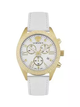 Часы Greca с хронографом из нержавеющей стали и кожаным ремешком/40 мм Versace, золотой