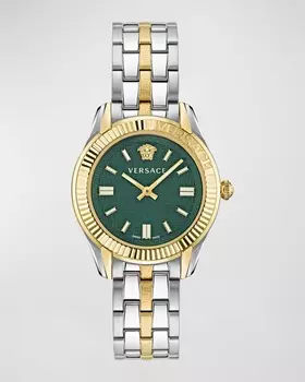Часы Greca Time диаметром 35 мм с ремешком-браслетом, двухцветные/зеленые Versace