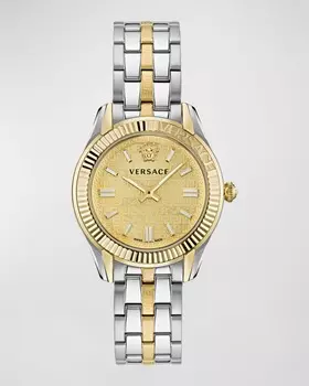 Часы Greca Time диаметром 35 мм с ремешком-браслетом, двухцветные Versace