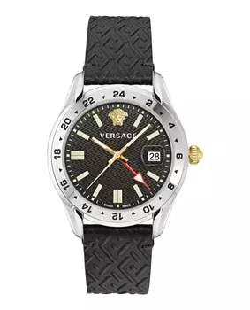 Часы Greca Time GMT Versace, цвет black/stainless steel/black