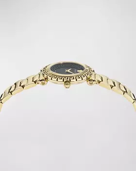 Часы Greca Twist 35 мм с ремешком-браслетом, желтое золото/черный Versace