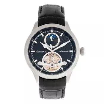 Часы Gregory Semi-Skeleton с кожаным ремешком Heritor Automatic, черный