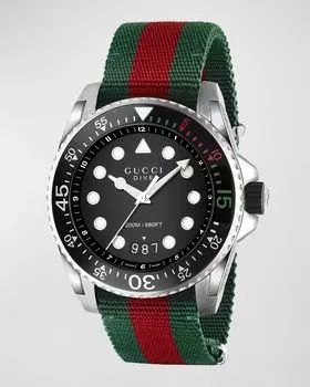 Часы Gucci для дайвинга, 45 мм, с нейлоновым ремешком, цвет Green/Red