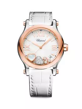 Часы Happy Sport Diamond, розовое золото 18 карат, нержавеющая сталь и ремешок из кожи аллигатора Chopard, золотой