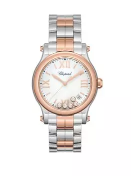 Часы Happy Sport из 18-каратного розового золота, нержавеющей стали и бриллиантов Chopard, серебряный