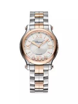 Часы Happy Sport из 18-каратного розового золота, нержавеющей стали и бриллиантов Chopard, золотой