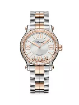 Часы Happy Sport из 18-каратного розового золота, нержавеющей стали и бриллиантов Chopard, золотой