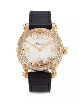 Часы Happy Sport из розового золота 18 карат с бриллиантами 2,31 TCW и ремешком из кожи аллигатора Chopard, золотой