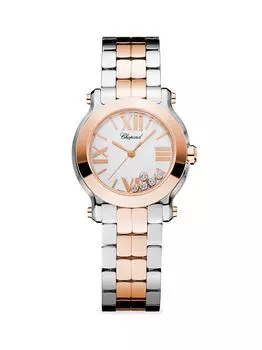 Часы Happy Sport Mini нового поколения из розового золота 18 карат, нержавеющей стали и бриллиантов Chopard, золотой