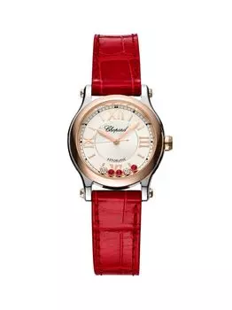 Часы Happy Sport с ремешком из кожи аллигатора Chopard, красный