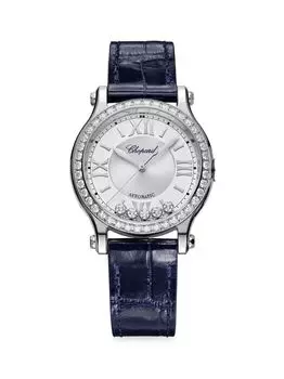 Часы Happy Sport с ремешком из нержавеющей стали, бриллиантов и кожи аллигатора/30 мм Chopard, зеленый