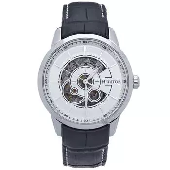 Часы Heritor Automatic Davies Semi-Skeleton с кожаным ремешком - серебристо-белый