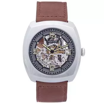 Часы Heritor Automatic Gatling Skeletonized с кожаным ремешком - серебристый/светло-коричневый