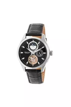 Часы Heritor Automatic Sebastian Semi-Skeleton с кожаным ремешком, серебряный