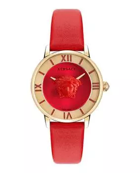 Часы из кожи «Медуза» Versace, цвет red/ip yellow gold/red