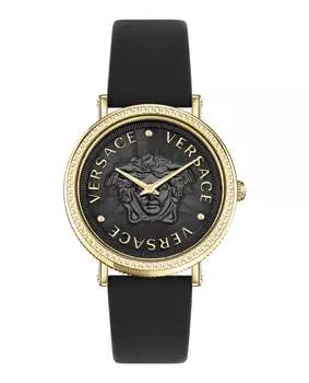 Часы из кожи V-Dollar Versace, цвет black/ip yellow gold/black