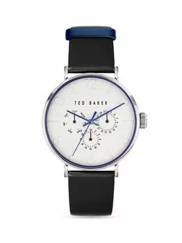 Часы из нержавеющей стали и кожаного ремешка Ted Baker, черный