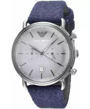 Часы из нержавеющей стали с кожаным ремешком из бронзы Emporio Armani, синий