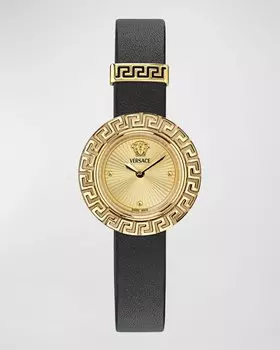 Часы La Greca IP с кожаным ремешком из желтого золота, 28 мм Versace, цвет Yellow Gold