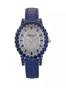 Часы LHeure Du Diamant из белого золота 18 карат, синего сапфира, бриллианта 0,23 TCW и ремешка из кожи аллигатора Chopard