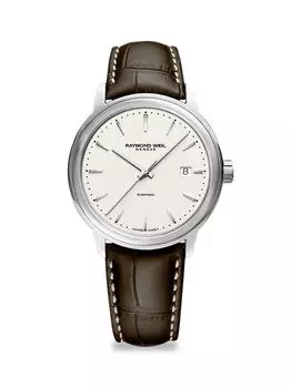 Часы Maestro цвета слоновой кости с кожаным ремешком Raymond Weil, слоновая кость